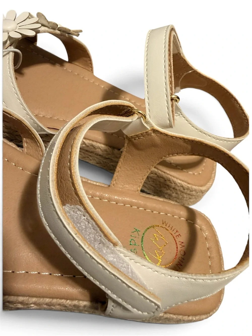 White Mountain Girls Cream Floral Strap Espadrille Sandals, size 3 new